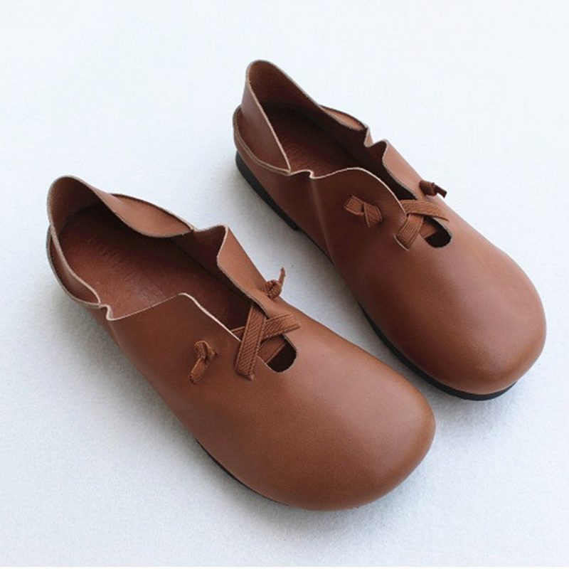 Retro Leather Elastic Soft Flate Sko 35-41