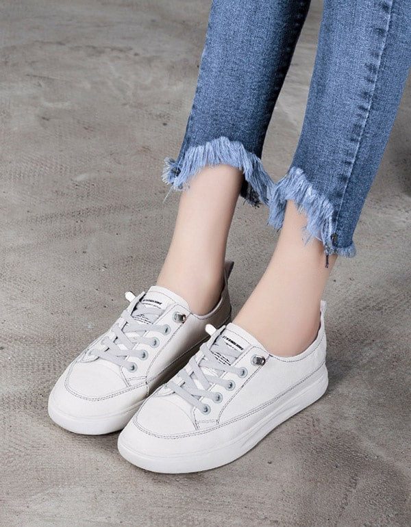 Casual Leather Sneakers For Dame Hvit