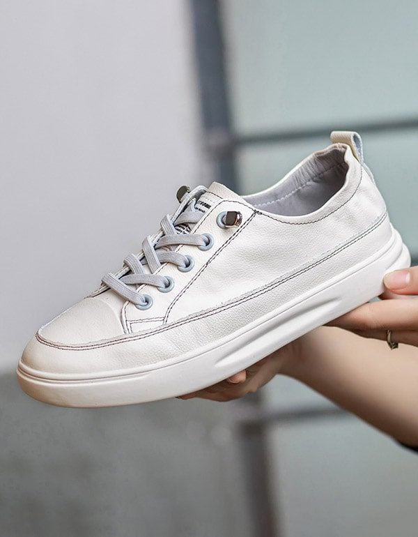 Casual Leather Sneakers For Dame Hvit