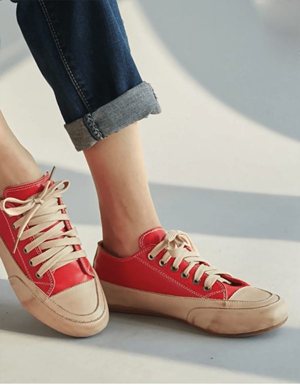 Lace Up Leather Casual Flat Shoes For Kvinner