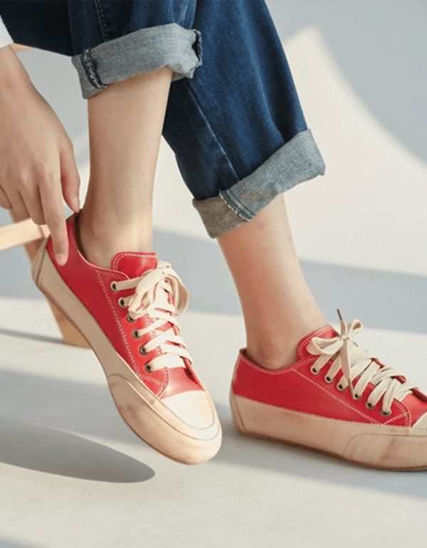 Lace Up Leather Casual Flat Shoes For Kvinner