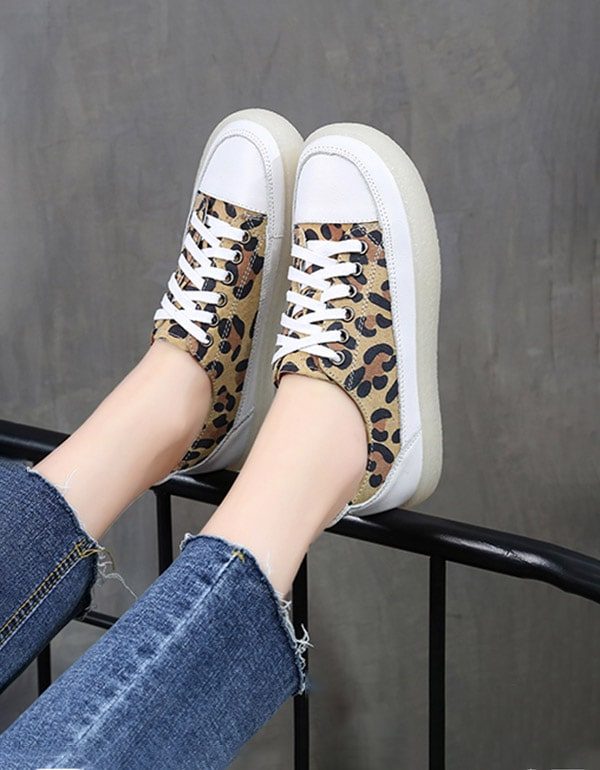 Leopard Print Canvas Flat Dame Fritidssko