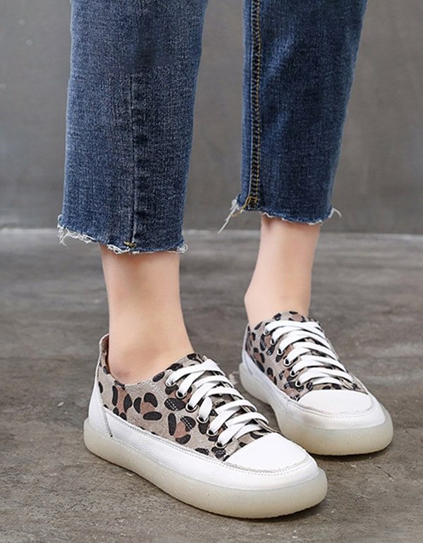 Leopard Print Canvas Flat Dame Fritidssko