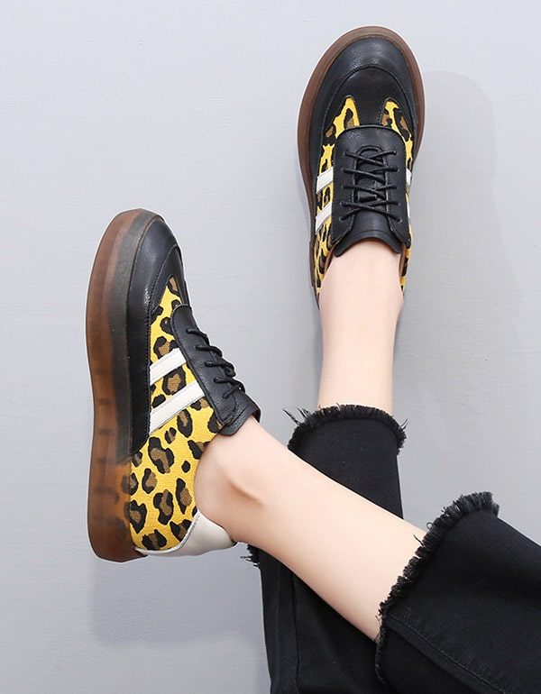 Thick Cow Tendon Casual Leopard Print Joggesko