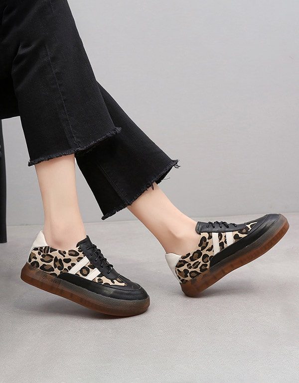 Thick Cow Tendon Casual Leopard Print Joggesko