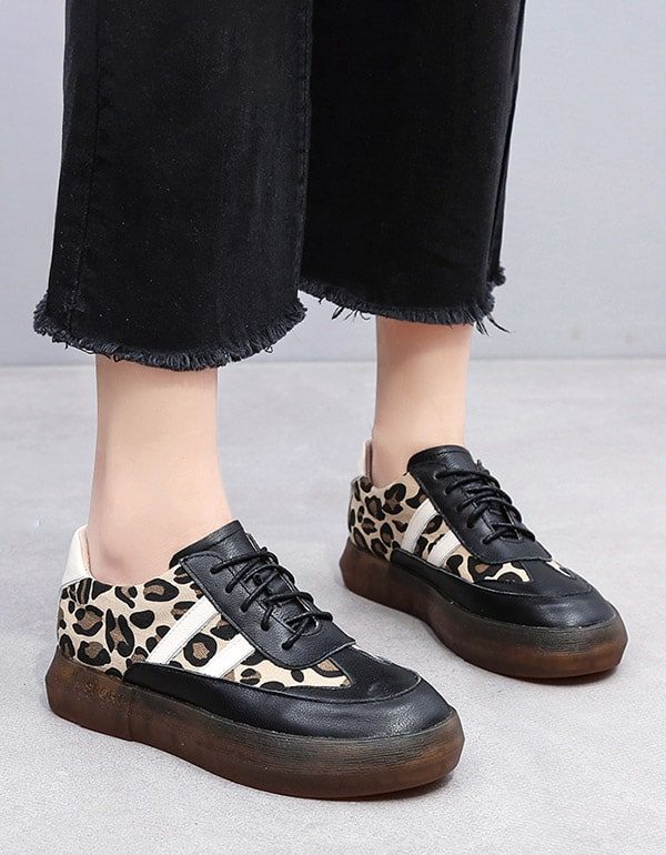 Thick Cow Tendon Casual Leopard Print Joggesko