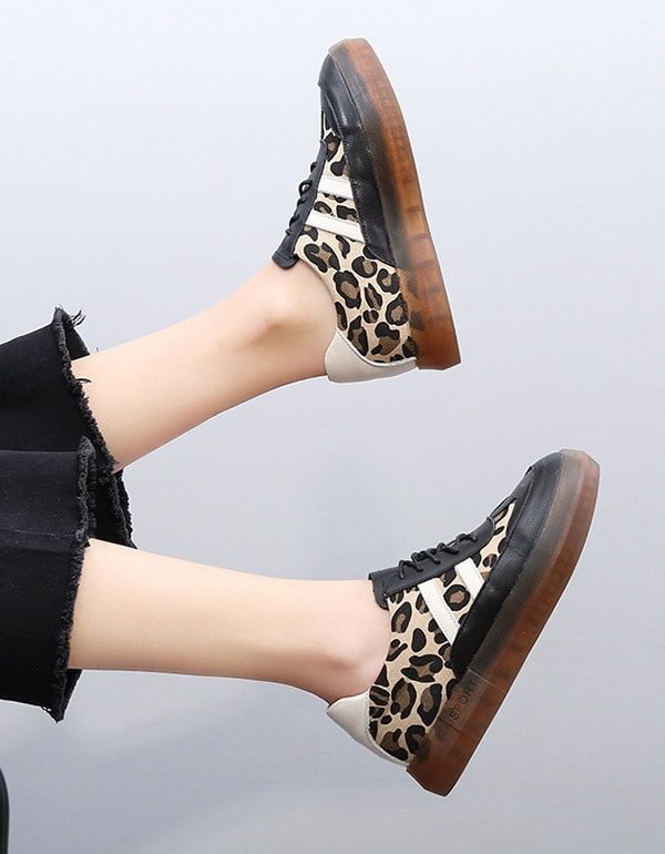 Thick Cow Tendon Casual Leopard Print Joggesko