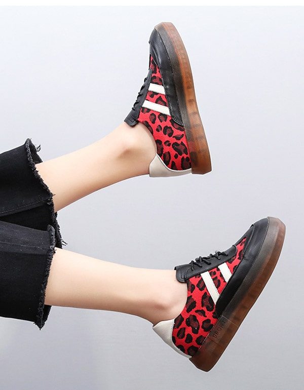 Thick Cow Tendon Casual Leopard Print Joggesko