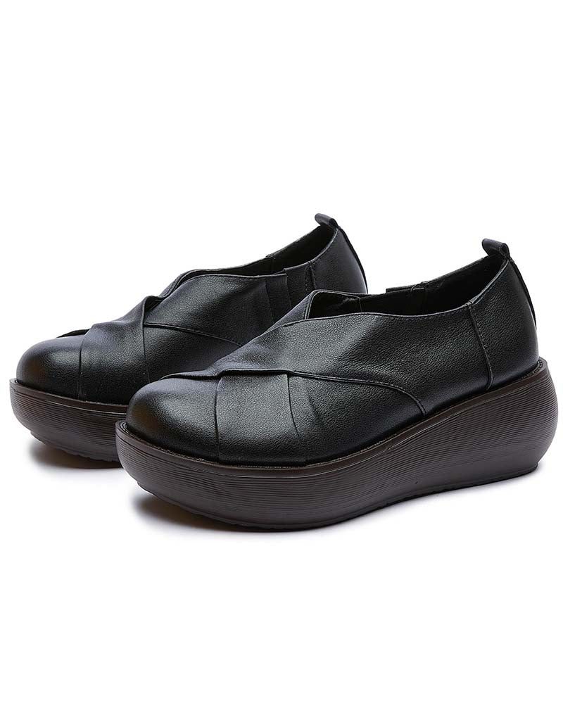 Håndlagde Retro Cross Leather Wedge Sko Spring