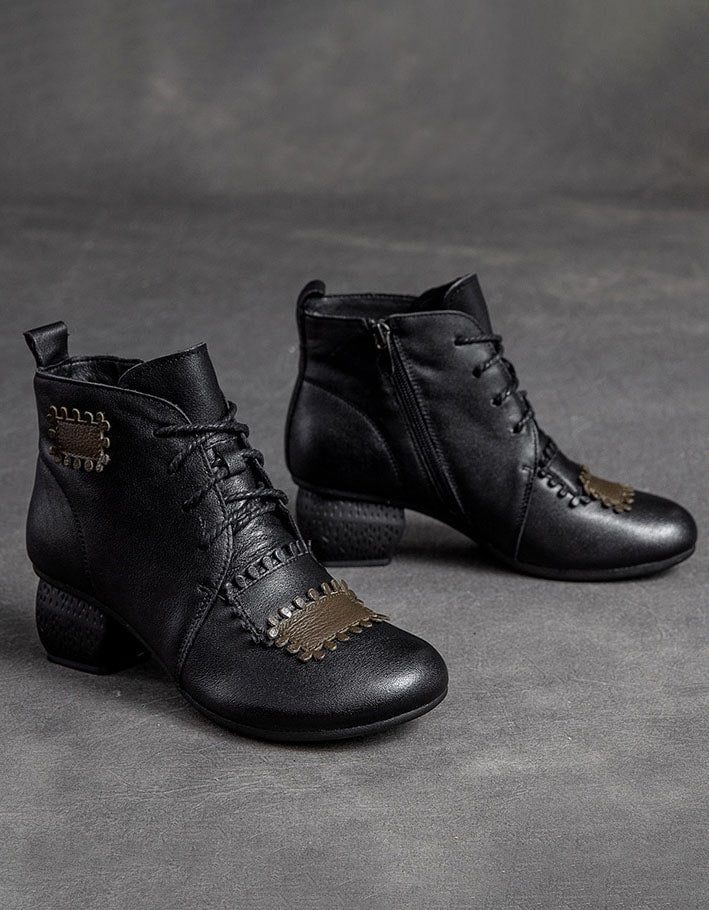 Håndlagde Retro Leather Patch Chunky Boots