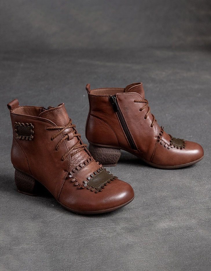 Håndlagde Retro Leather Patch Chunky Boots