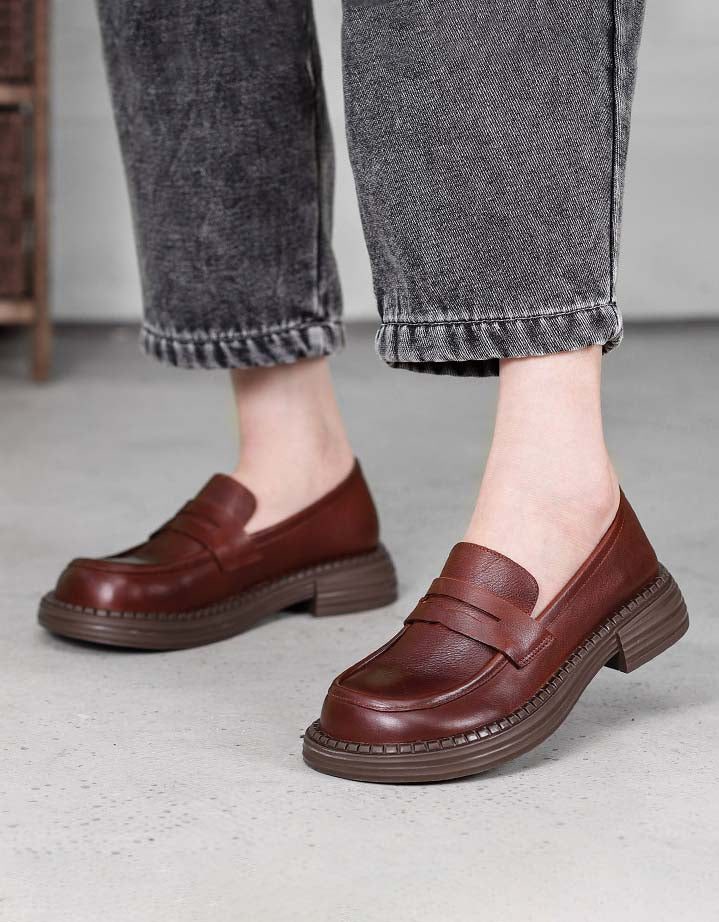 Håndlagde Retro Leather Soft Sole Loafers