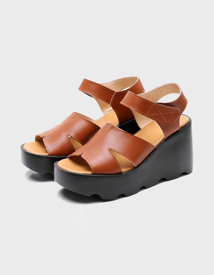 Håndlagde Retro Leather Summer Wedge Sandaler