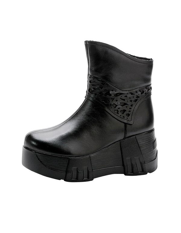 Håndlagde Utskårne Mid-tube Retro Wedge Booties