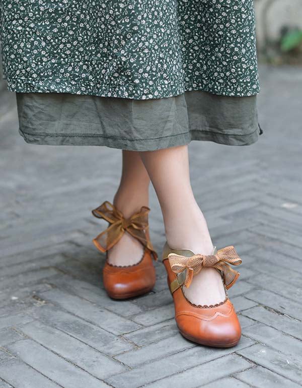 Håndlagde Vintage Elegant Ballet Chunky Heels