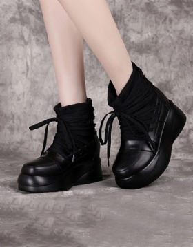 Høst Vinter Retro Lær Lace-up Platform Boots