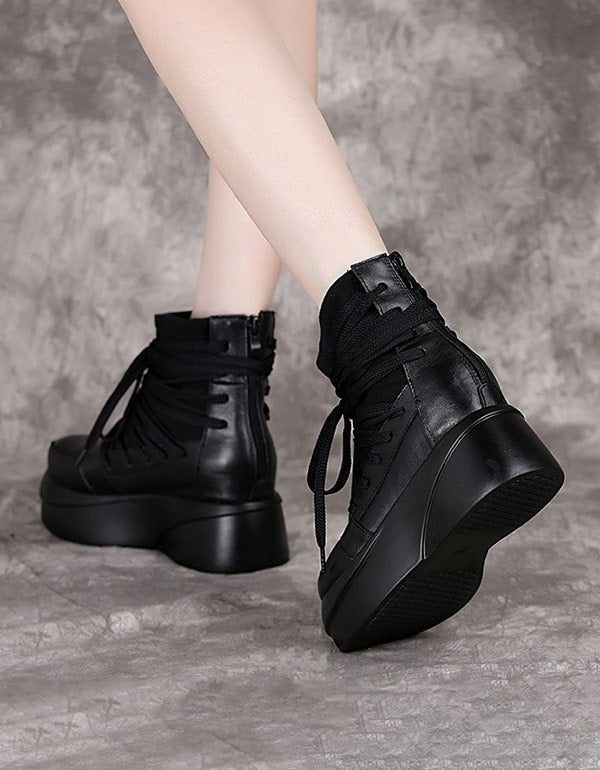 Høst Vinter Retro Lær Lace-up Platform Boots