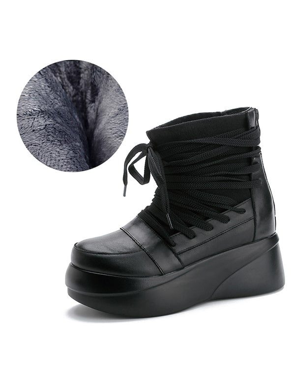 Høst Vinter Retro Lær Lace-up Platform Boots