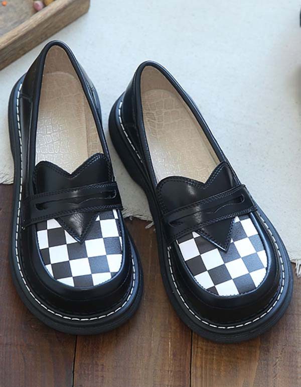 Plaid Med Bred Hode Foran Komfortable Loafers