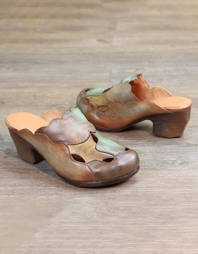 Skinnsøm Tett-tå Vintage Chunky Heels Tøfler