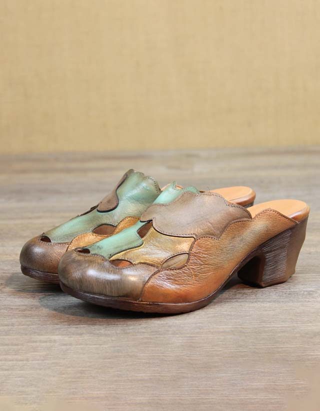 Skinnsøm Tett-tå Vintage Chunky Heels Tøfler