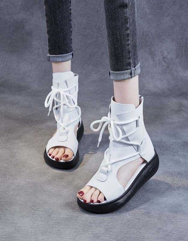 Summer Cut-out Ankel Lace-up Wedge Sandaler