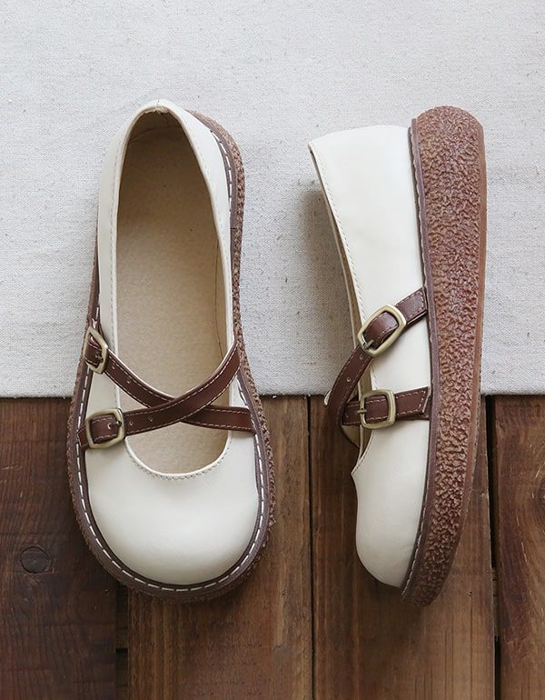 Retro Round Head Cross Strap Comfy Platform Sko