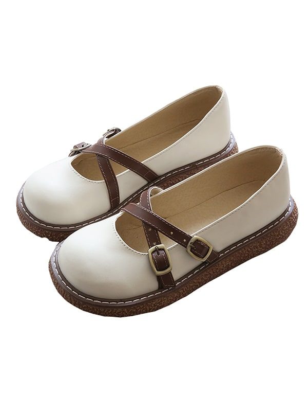 Retro Round Head Cross Strap Comfy Platform Sko