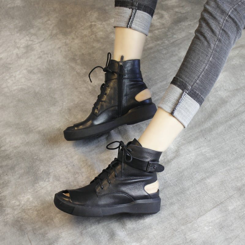 Håndlagde Retro Hollow Sandals Boots Med Åpen Tå