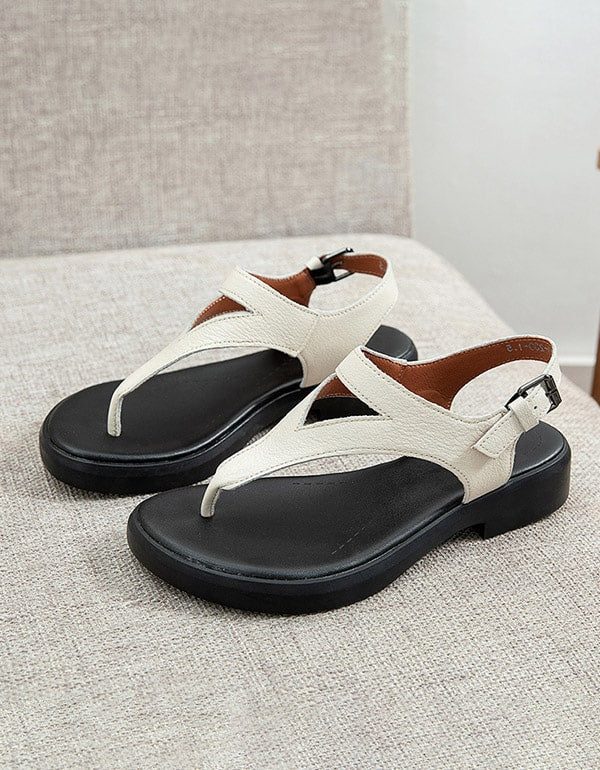 Summer Retro Leather Flip Flops Sandaler