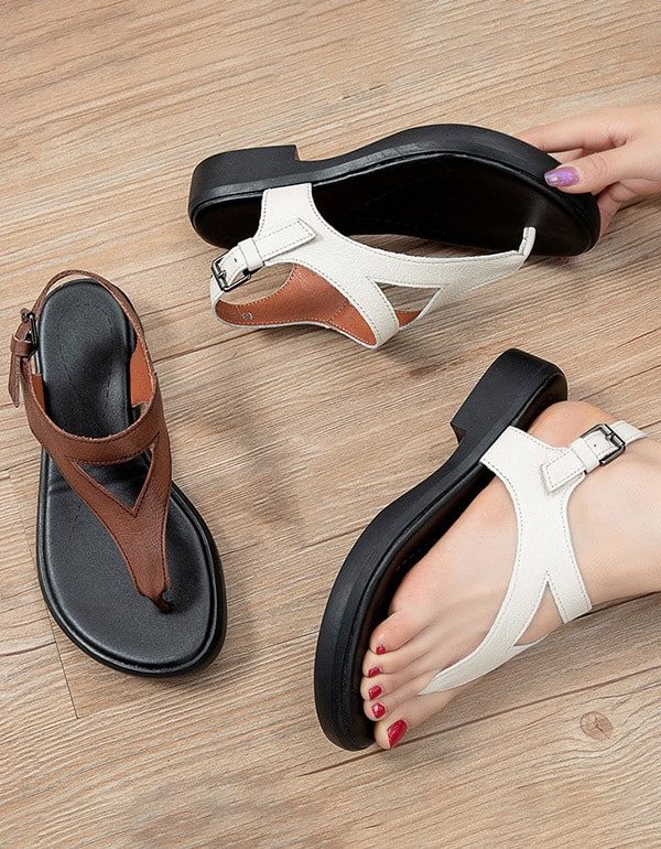 Summer Retro Leather Flip Flops Sandaler