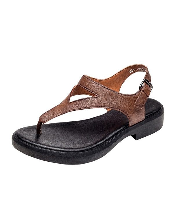 Summer Retro Leather Flip Flops Sandaler