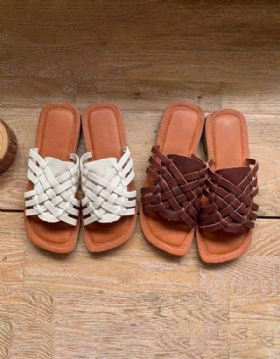 Vintage Leather Summer Woven Slides