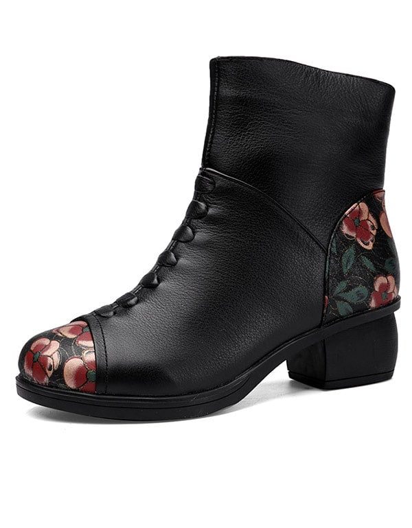 Blomstertrykt Plysj Retro Chunky Boots