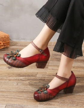 Dame Retro Chunky Heels Røde Pumps