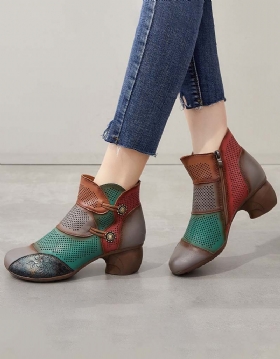 Håndlagde Color-block Hollow Vintage Chunky Booties