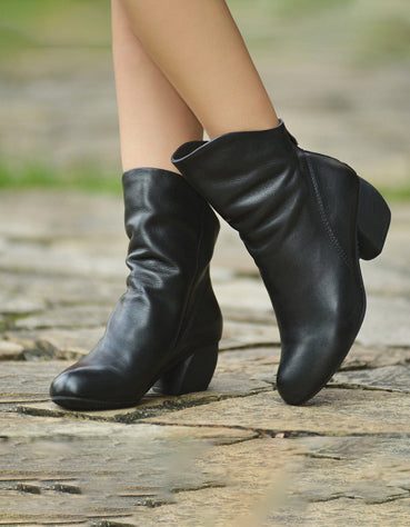 Håndlagde Mid-calf Chunky Heels Boots For Kvinner