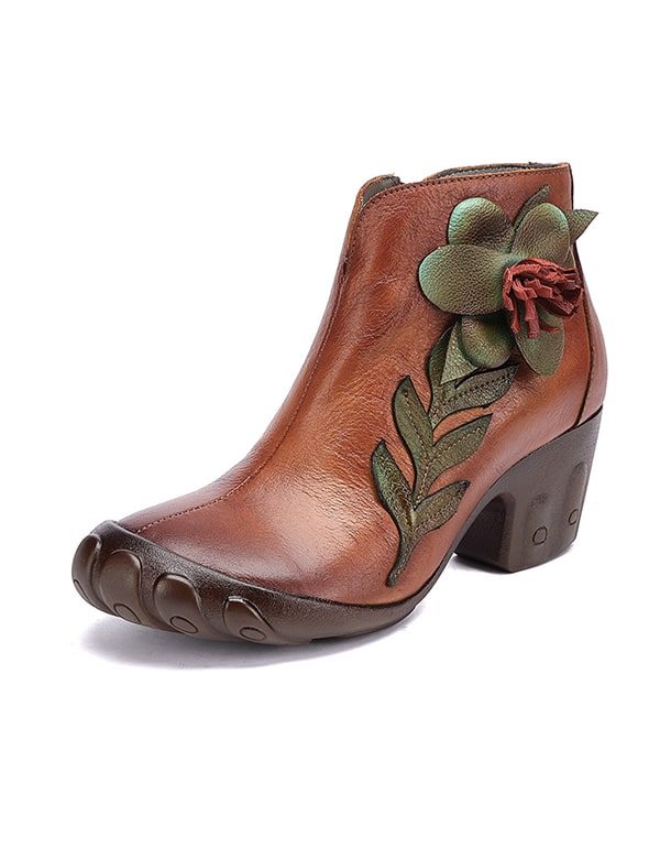 Håndlagde Retro Elegant Flower Chunky Boots