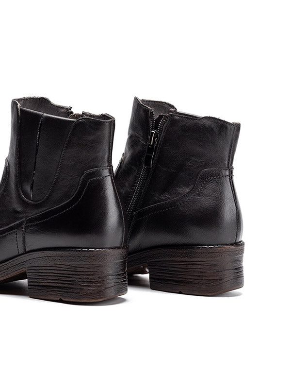 Håndlagde Retro Leather Chunky Heel Boots