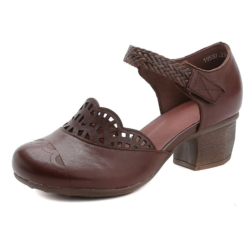 Håndlagde Retro Leather Chunky Heels