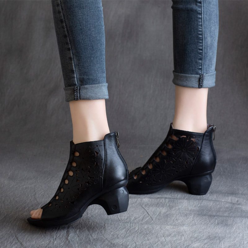 Håndlagde Retro Leather Sommer Chunky Heels