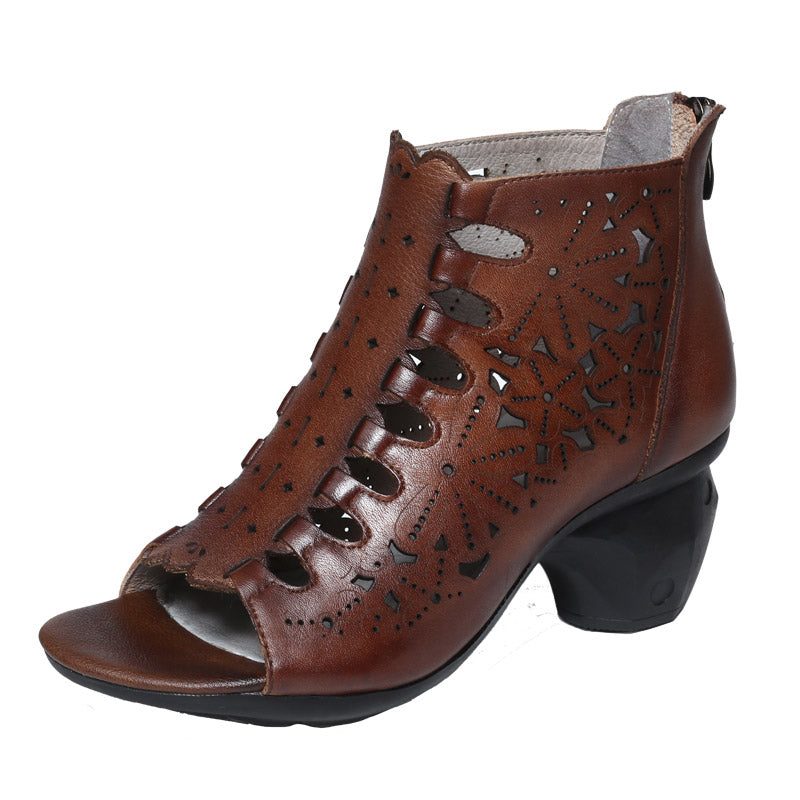 Håndlagde Retro Leather Sommer Chunky Heels