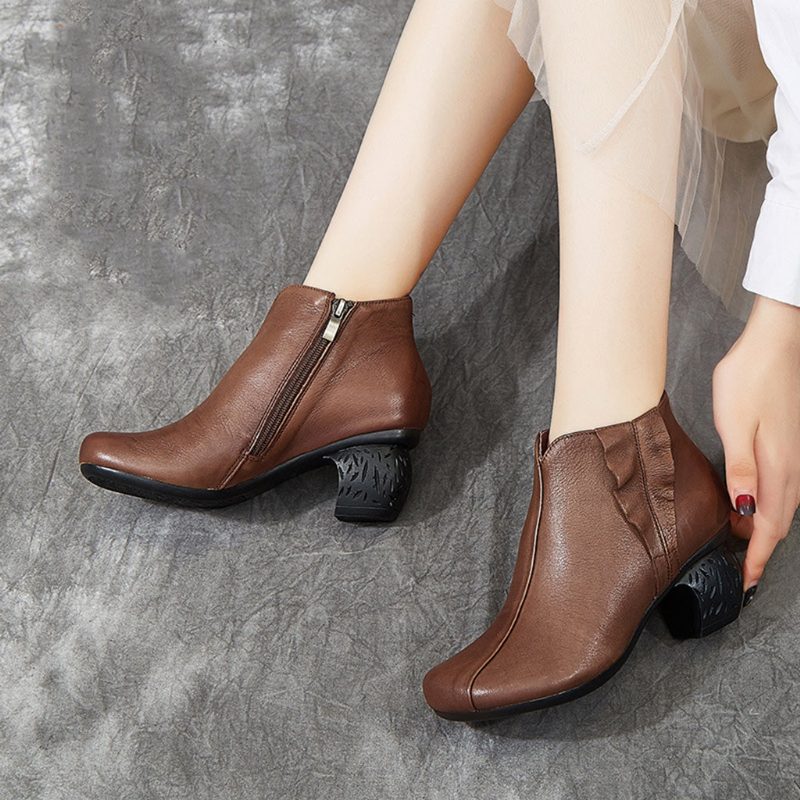 Håndlagde Retro Leather's Chunky Booties