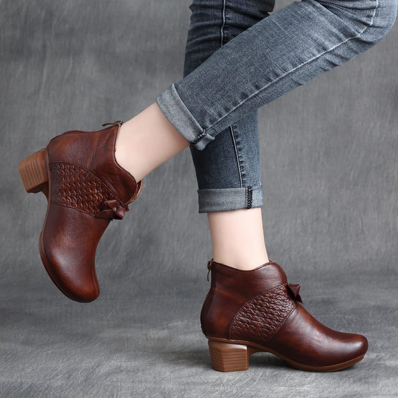 Håndlagde Retro Mid-heel Chunky Boots