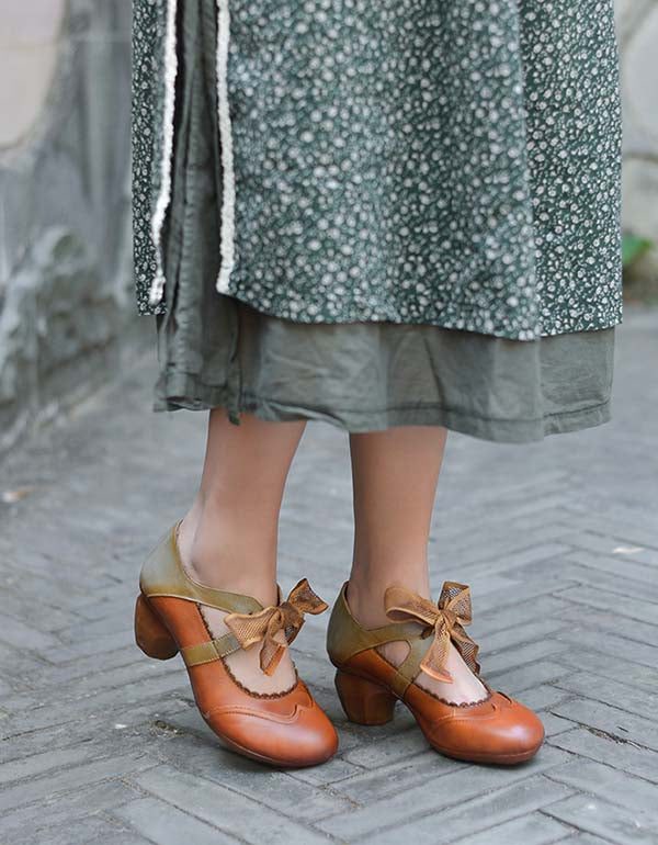 Håndlagde Vintage Elegant Ballet Chunky Heels