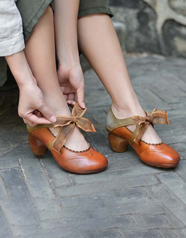 Håndlagde Vintage Elegant Ballet Chunky Heels