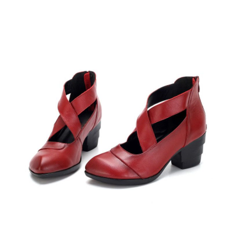 Håndlaget Cross Strap Summer Chunky Heels