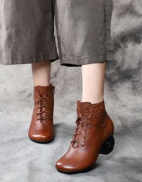 Høst Vinter Round Head Retro Leather Chunky Boots