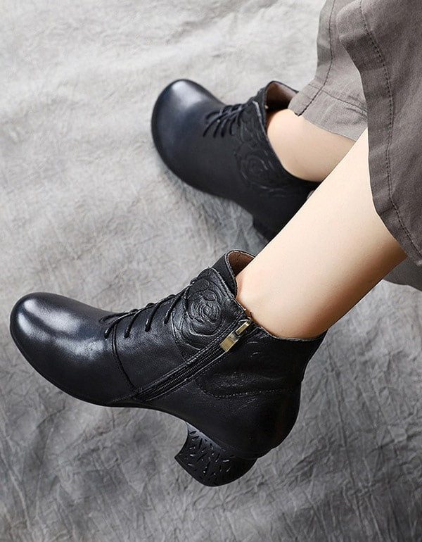 Høst Vinter Round Head Retro Leather Chunky Boots