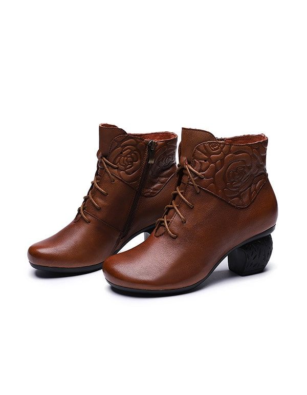 Høst Vinter Round Head Retro Leather Chunky Boots